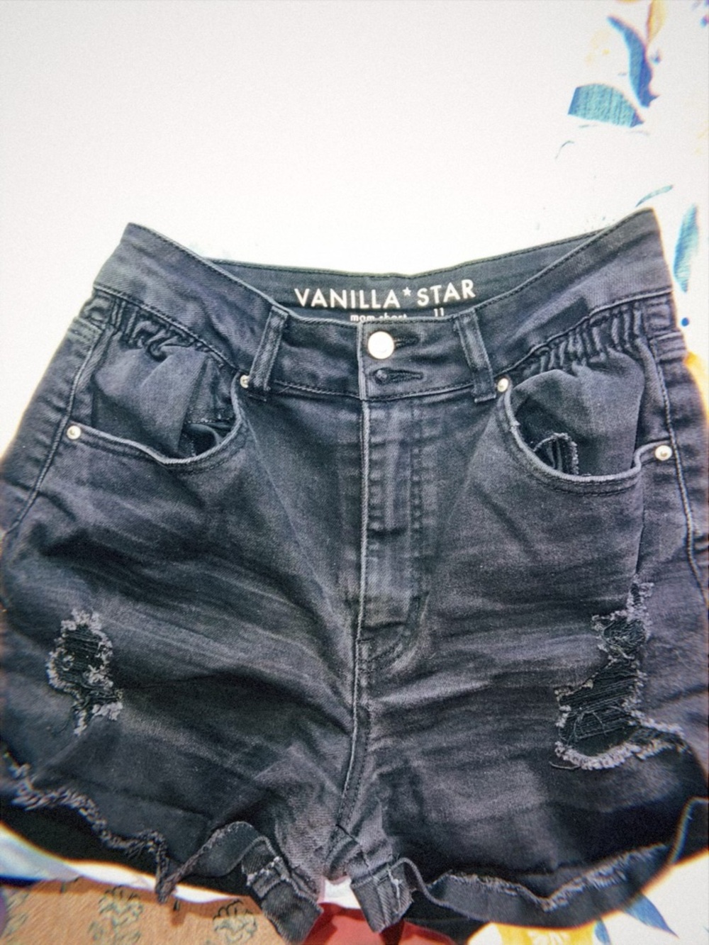 Vanilla Star Black High-Rise Distressed Denim Shorts